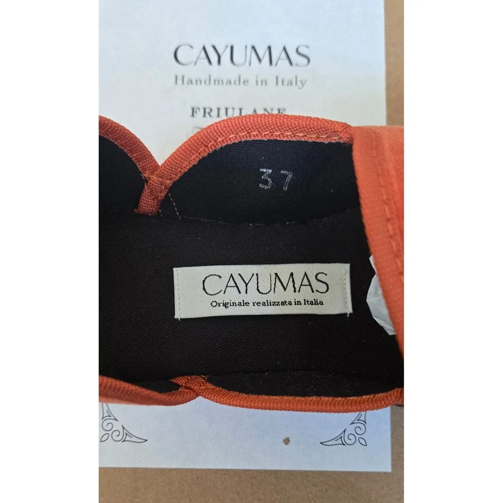 Cayumas Figaro Orange Velvet Friulane Venetian Flats Handmade Italy Size 37